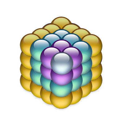 Le cube de 64 sphères — 4×4×4, quatrième nombre cubique