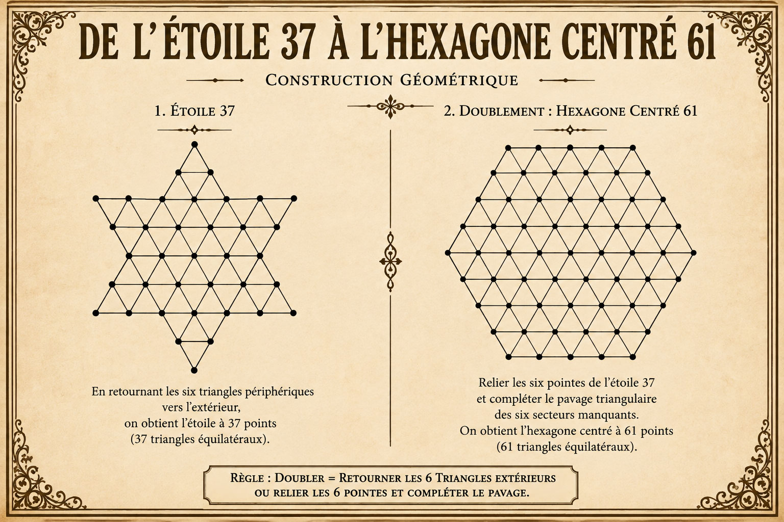 De l'étoile 37 à l'hexagone centré 61 — la stabilisation