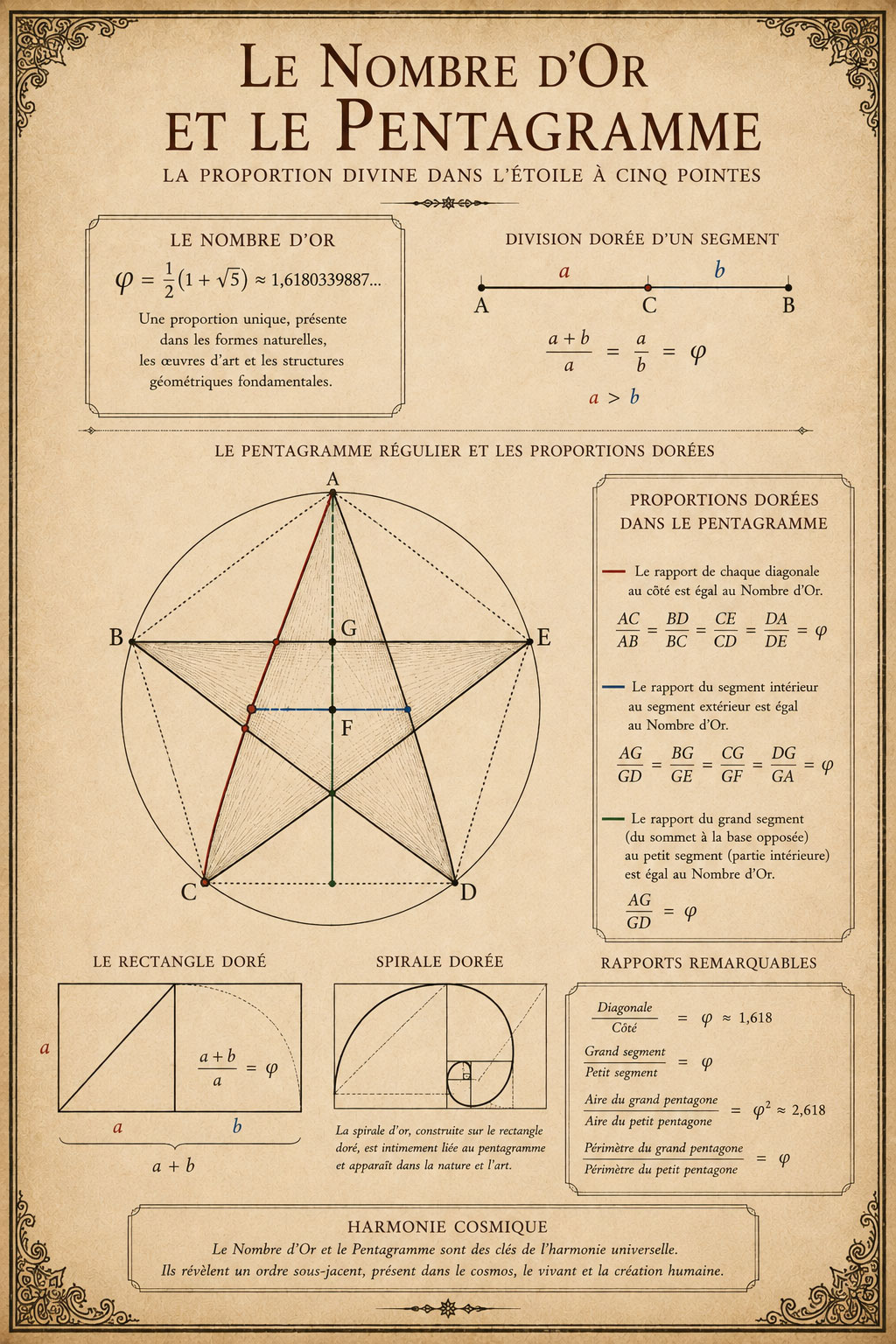 Le nombre d'or et le pentagramme — la proportion divine dans l'étoile à cinq pointes