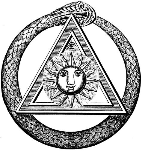 L'Ouroboros, le Delta et l'Œil divin avec le Soleil